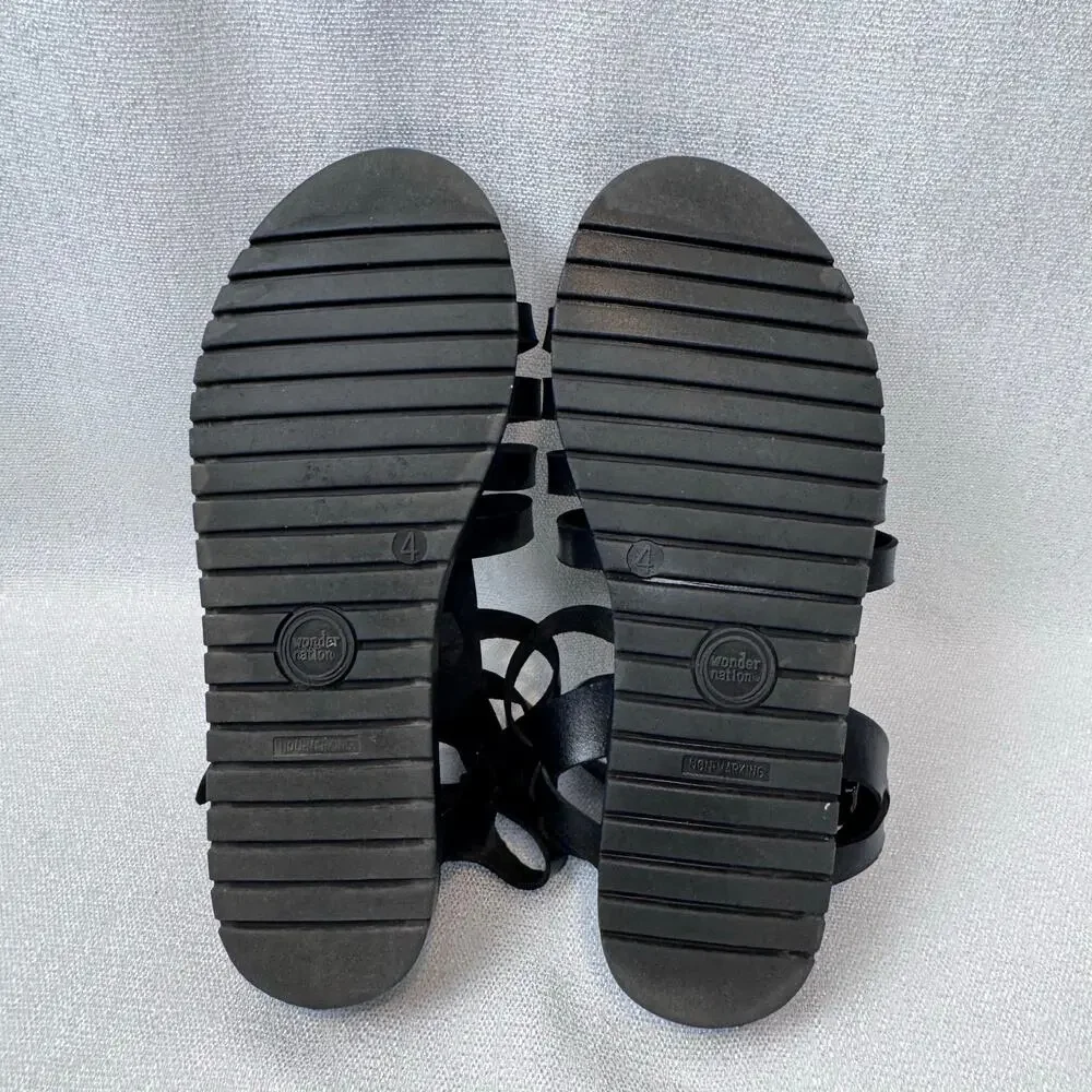 Wonder Nation Girls Gladiator Black Strappy Open Toe Sandals Size USA 6